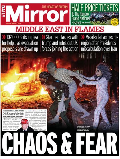 Daily Mirror Newspaper Front Page (UK) for 3 March 2026