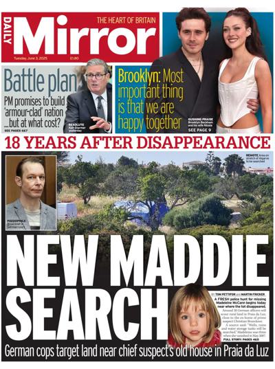 Daily Mirror Newspaper Front Page (UK) for 3 June 2025