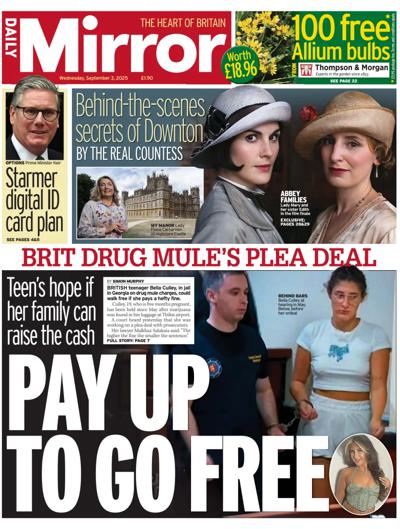 Daily Mirror Newspaper Front Page (UK) for 3 September 2025