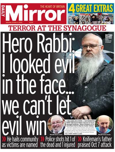 Daily Mirror Newspaper Front Page (UK) for 4 October 2025
