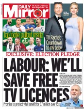 Daily Mirror (UK) Newspaper Front Page for 4 November 2019