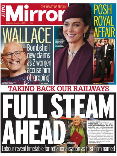 Daily Mirror Newspaper Front Page (UK) for 4 December 2024