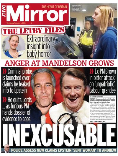 Daily Mirror Newspaper Front Page (UK) for 4 February 2026