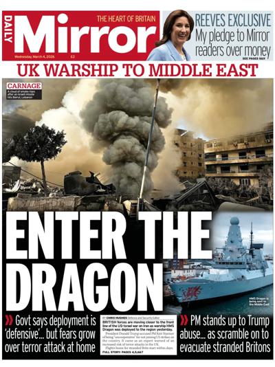 Daily Mirror Newspaper Front Page (UK) for 4 March 2026