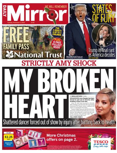 Daily Mirror Newspaper Front Page (UK) for 5 November 2024