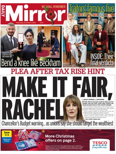 Daily Mirror Newspaper Front Page (UK) for 5 November 2025