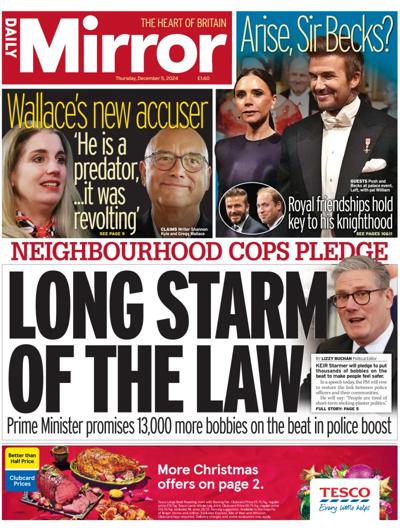 Daily Mirror Newspaper Front Page (UK) for 5 December 2024