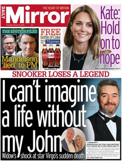 Daily Mirror Newspaper Front Page (UK) for 5 February 2026