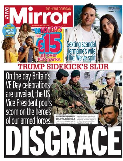 Daily Mirror Newspaper Front Page (UK) for 5 March 2025