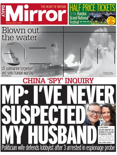 Daily Mirror Newspaper Front Page (UK) for 5 March 2026