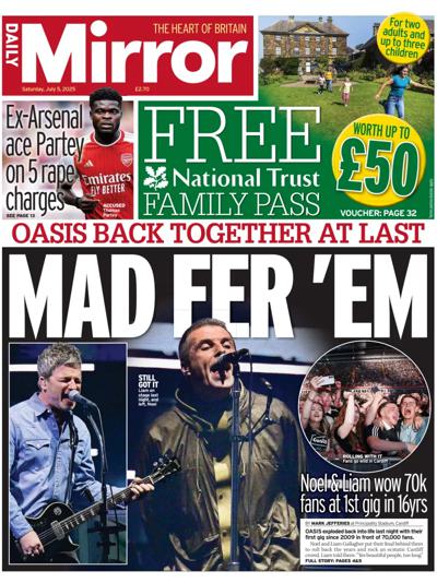 Daily Mirror Newspaper Front Page (UK) for 5 July 2025