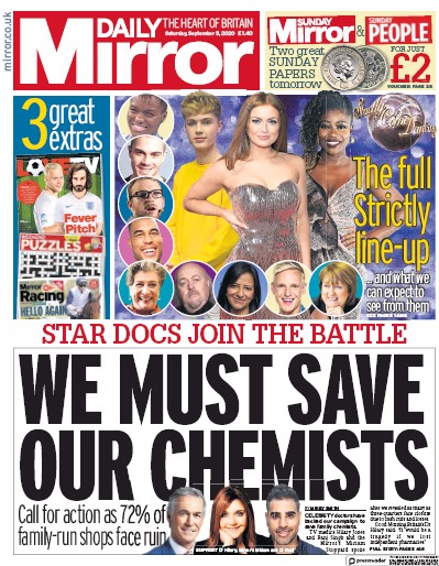 Daily Mirror Newspaper Front Page (UK) for 5 September 2020