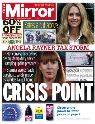 Daily Mirror Newspaper Front Page (UK) for 5 September 2025