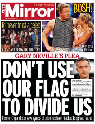 Daily Mirror Newspaper Front Page (UK) for 6 October 2025
