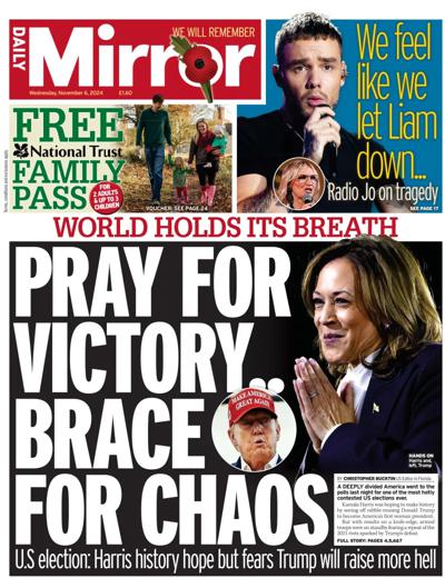 Daily Mirror Newspaper Front Page (UK) for 6 November 2024