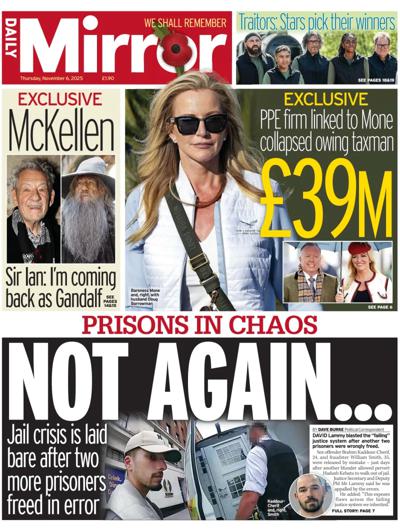 Daily Mirror Newspaper Front Page (UK) for 6 November 2025