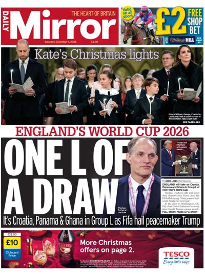 Daily Mirror Newspaper Front Page (UK) for 6 December 2025