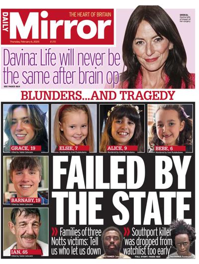 Daily Mirror Newspaper Front Page (UK) for 6 February 2025