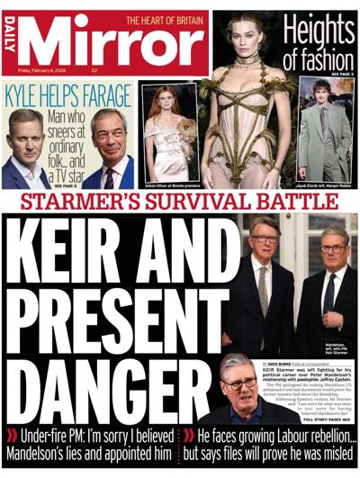 Daily Mirror Newspaper Front Page (UK) for 6 February 2026