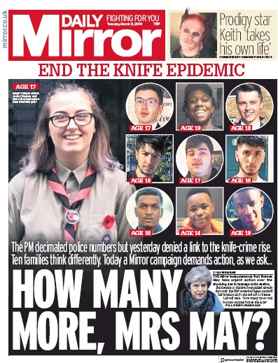 Daily Mirror Newspaper Front Page (UK) for 6 March 2019