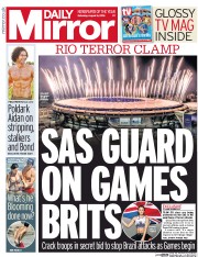 Daily Mirror (UK) Newspaper Front Page for 6 August 2016