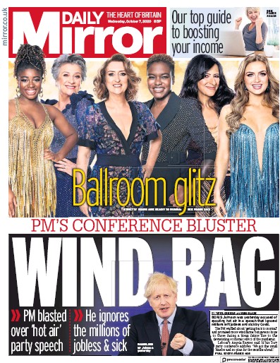 Daily Mirror Newspaper Front Page (UK) for 7 October 2020