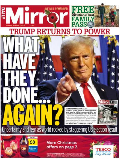 Daily Mirror Newspaper Front Page (UK) for 7 November 2024