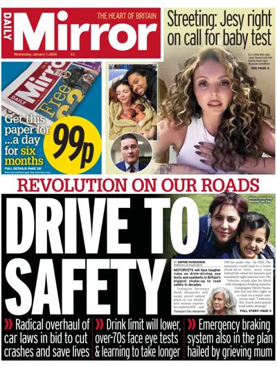 Daily Mirror Newspaper Front Page (UK) for 7 January 2026