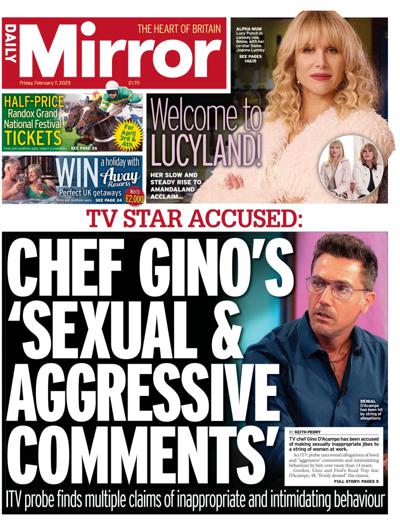 Daily Mirror Newspaper Front Page (UK) for 7 February 2025