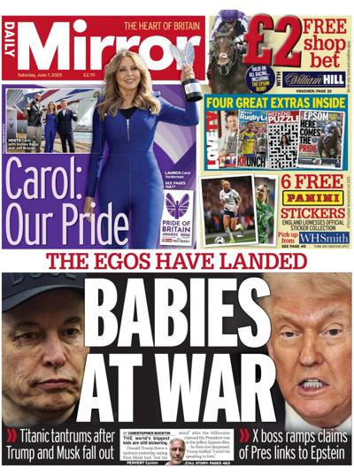 Daily Mirror Newspaper Front Page (UK) for 7 June 2025