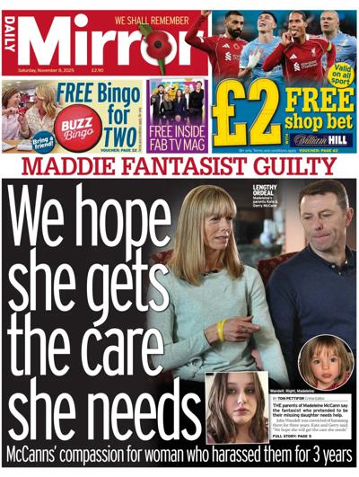 Daily Mirror Newspaper Front Page (UK) for 8 November 2025