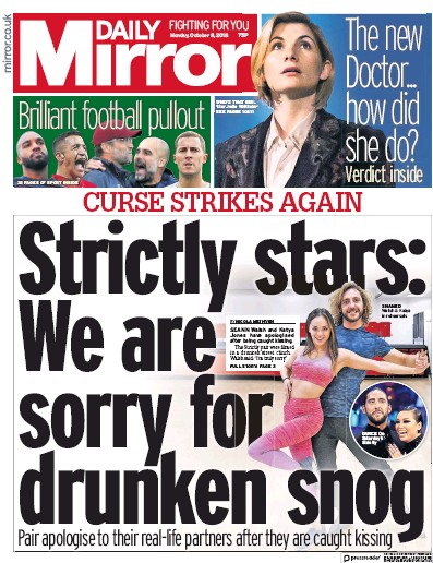 Daily Mirror Newspaper Front Page (UK) for 9 October 2018