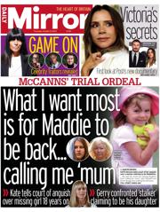 Daily Mirror front page for 9 October 2025