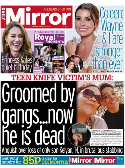 Daily Mirror Newspaper Front Page (UK) for 9 January 2025