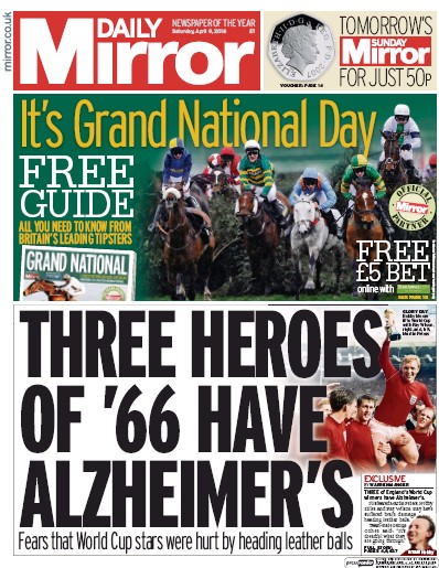 Daily Mirror Newspaper Front Page (UK) for 9 April 2016