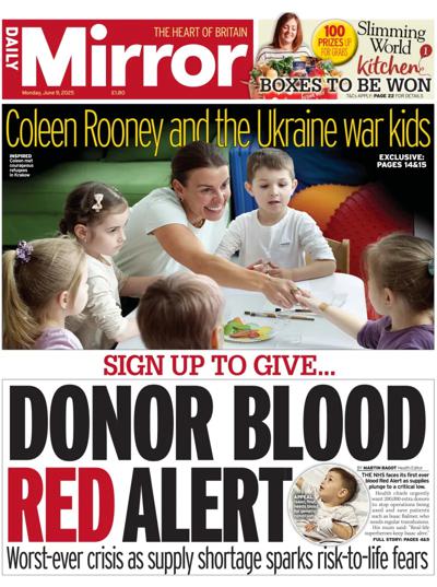 Daily Mirror Newspaper Front Page (UK) for 9 June 2025