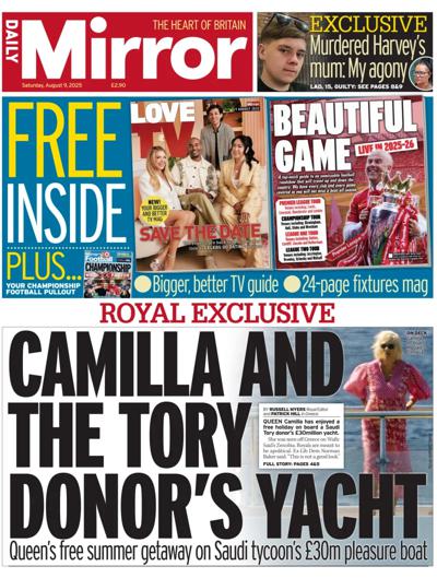 Daily Mirror Newspaper Front Page (UK) for 9 August 2025