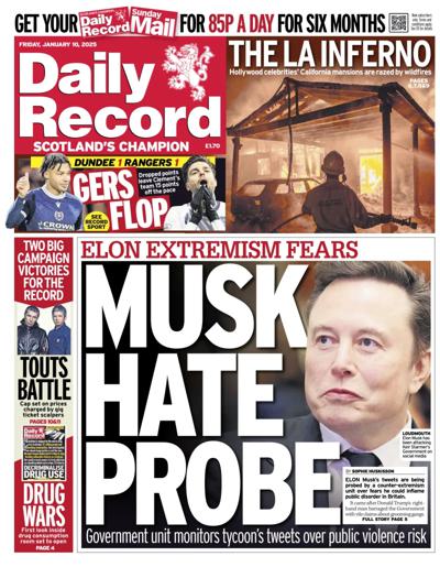 Daily Record Newspaper Front Page (UK) for 10 January 2025