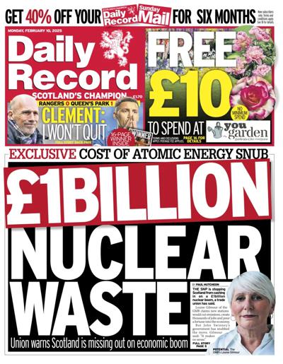 Daily Record Newspaper Front Page (UK) for 10 February 2025