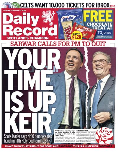 Daily Record Newspaper Front Page (UK) for 10 February 2026