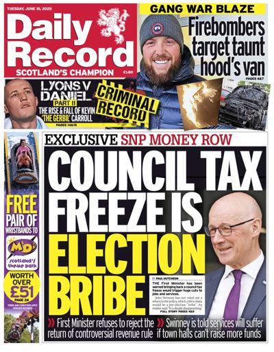Daily Record Newspaper Front Page (UK) for 10 June 2025