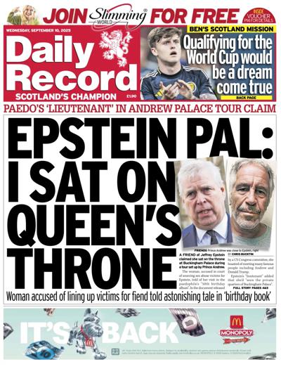 Daily Record Newspaper Front Page (UK) for 10 September 2025