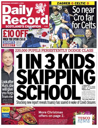 Daily Record Newspaper Front Page (UK) for 11 December 2024