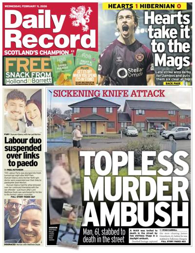 Daily Record Newspaper Front Page (UK) for 11 February 2026