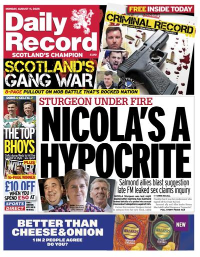 Daily Record Newspaper Front Page (UK) for 11 August 2025