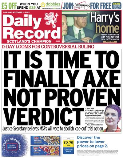 Daily Record Newspaper Front Page (UK) for 11 September 2025