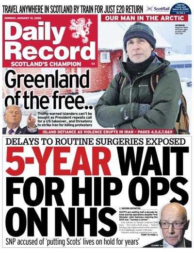 Daily Record Newspaper Front Page (UK) for 12 January 2026