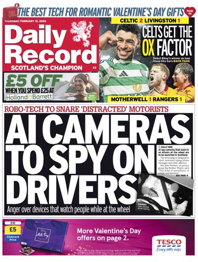 Daily Record Newspaper Front Page (UK) for 12 February 2026
