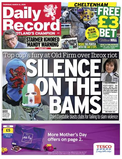 Daily Record Newspaper Front Page (UK) for 12 March 2026