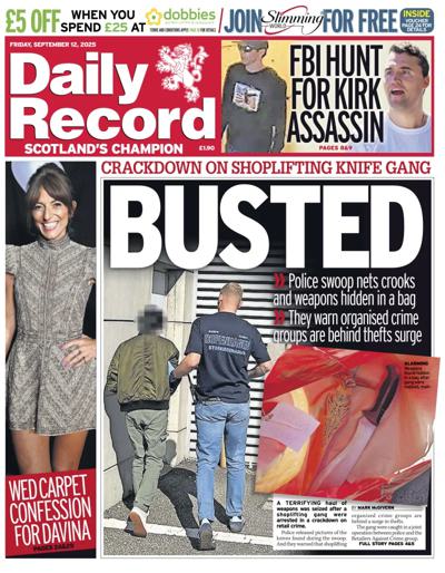Daily Record Newspaper Front Page (UK) for 12 September 2025